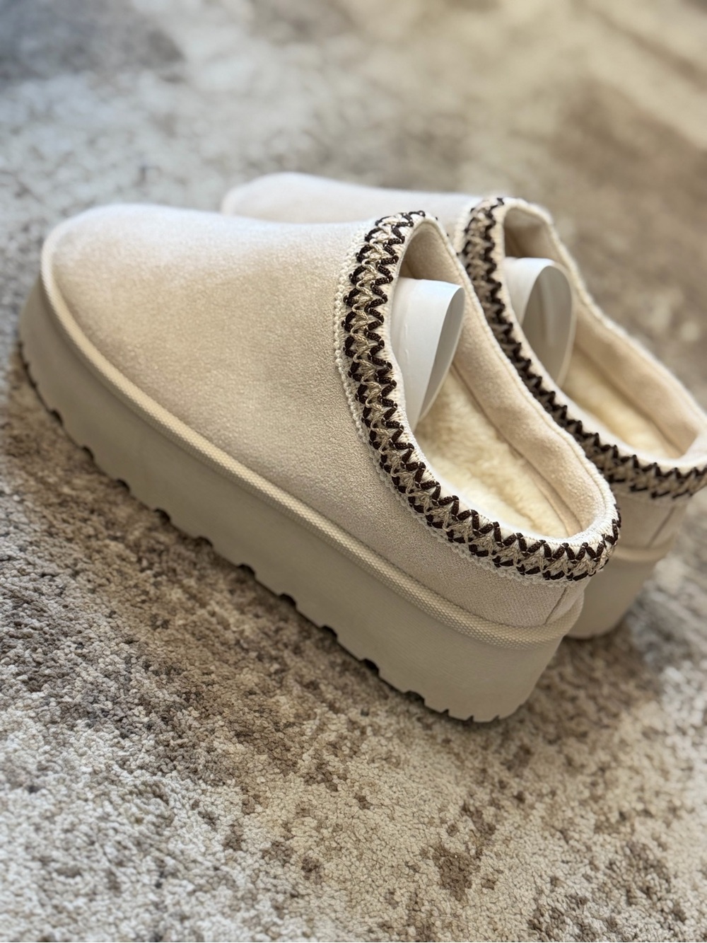 Women's Cream Platform Slip-On Slippers with Braided Trim